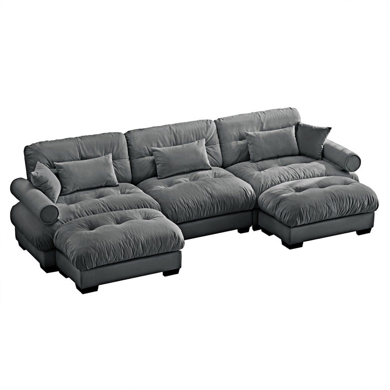 Modular Sectional Sofa Couch With Convertible Ottomans, Gray