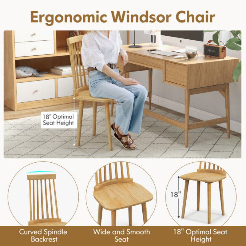 Ensemble de 2 chaises de salle à manger à haut dossier à broche naturelle George Oliver Windsor