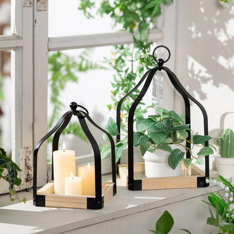 Lanterne décorative de style campagnard: ensemble de 2 porte-bougies rustiques en bois pour la décoration intérieure, salle à manger, cuisine, cheminée, manteau de cheminée, décorations, centre de table de Noël