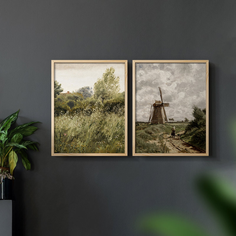 «Vintage Landscape», ensemble de 2 estampes numériques encadrées, Naturel, H 12 po x l 30 po