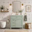 Meuble-lavabo de salle de bain avec lavabo, 3 tiroirs, tablette réglable, autoportant pour le rangement et l'organisation-2070926858