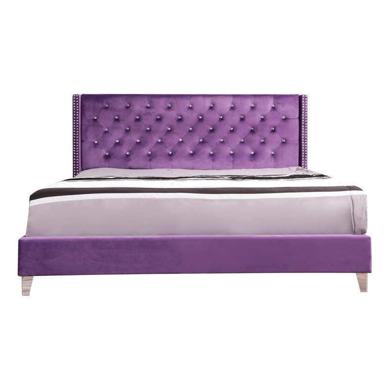 Lit tapissier capitonné standard à profil bas Ashe, Grand, Mauve