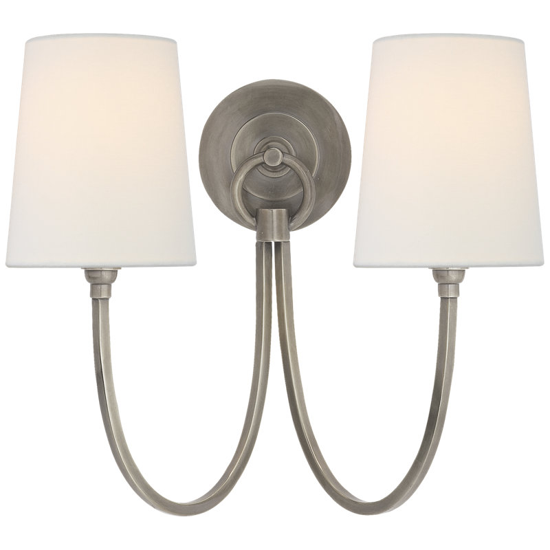 Thomas O'Brien Reed Double Sconce, Fabric, Hand-Rubbed Antique Brass