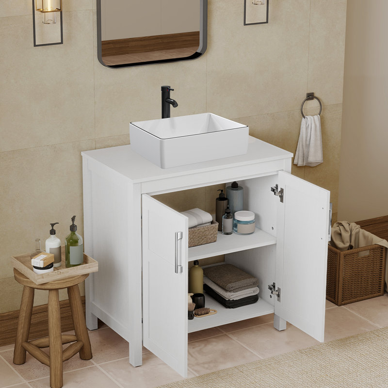 Meuble-lavabo simple 30 po avec lavabo moderne autoportant, Blanc