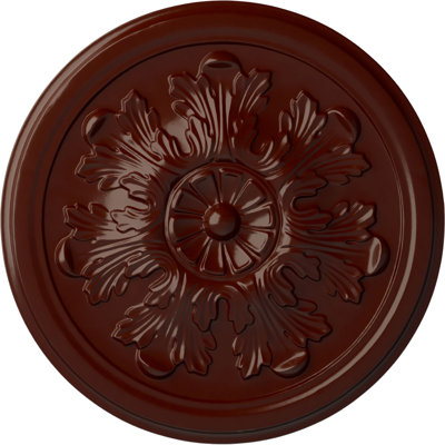 Médaillon de plafond en acanthe Endurathane Legacy, 12 3/4 po de diamètre x 7/8 po (convient aux auvents jusqu'à 3 1/2 po), fini acajou brossé peint à la main