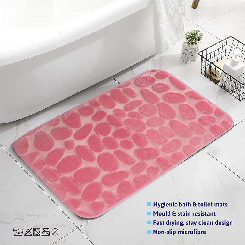 Marzena 2 Piece Rectangle Bath Mat Set Bathroom Rug Non-Slip Washable Memory Foam Bath Mat