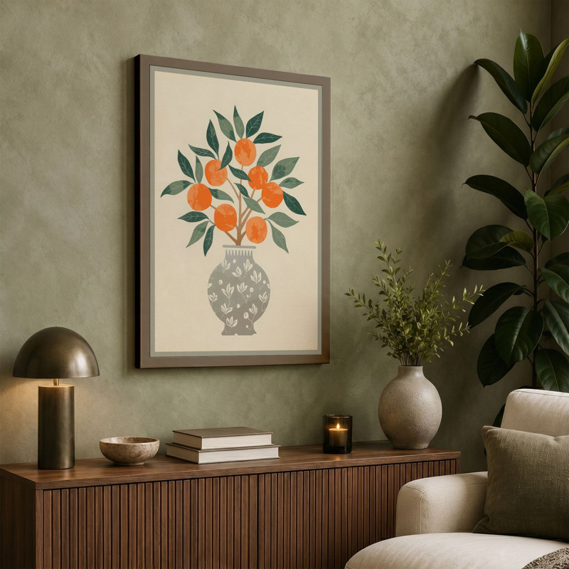 Blossoms in Grey Botanical - Wrapped Canvas, 36x24 - 91.4 x 61.0 cm, Terracotta Border