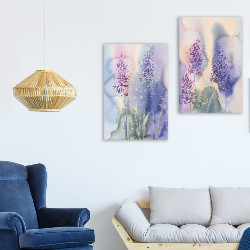 «Sunlit Hyacinth Blooms - 2 pièces», un chef-d'œuvre d'aquarelle rayonnante - reproduction sur toile tendue