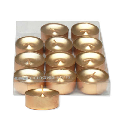  Shimmer Metallic Gold Colored Tealight Unscented Candles Set of 12