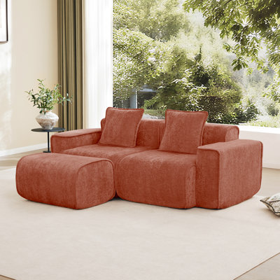 L-Shaped 2-Seater Sectional Sofa with Movable Ottoman