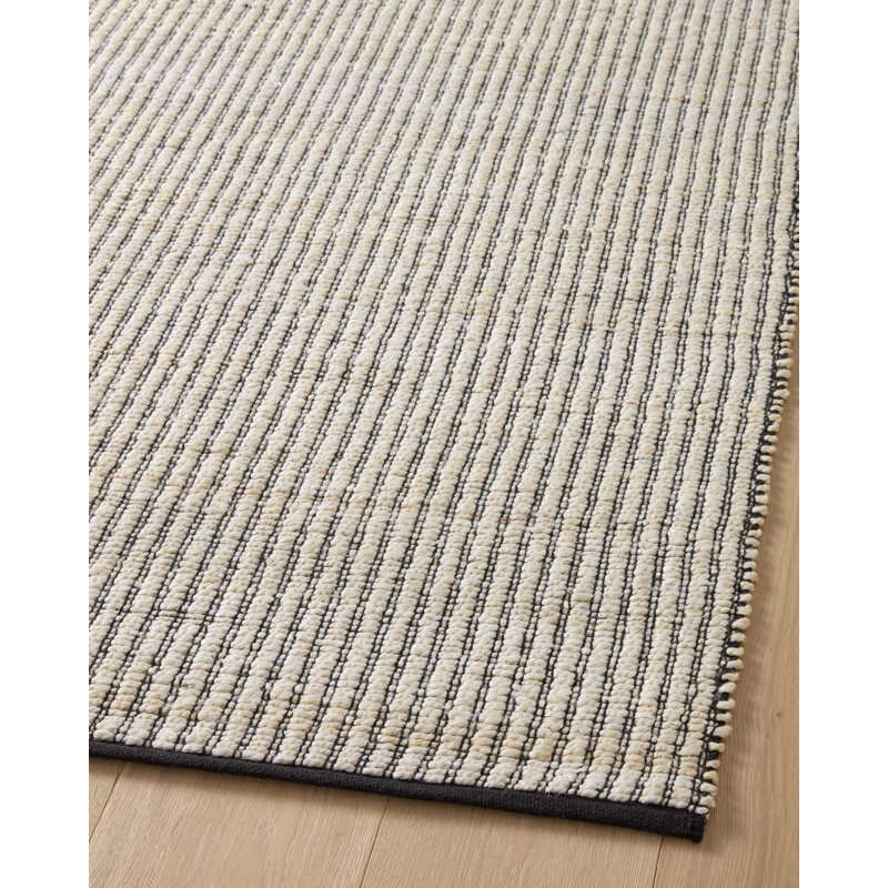 Handmade Black and White Cotton Stripe Rectangular Rug