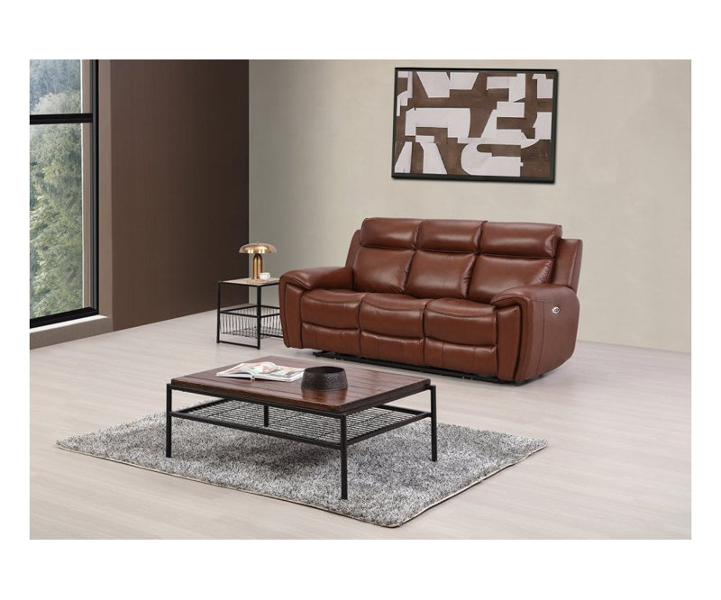 Annecy Genuine Leather Electric Power Recliner 3 Seater, Tan
