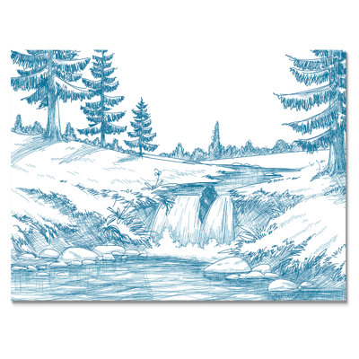 " Light Blue Mountain River On White " Painting Print