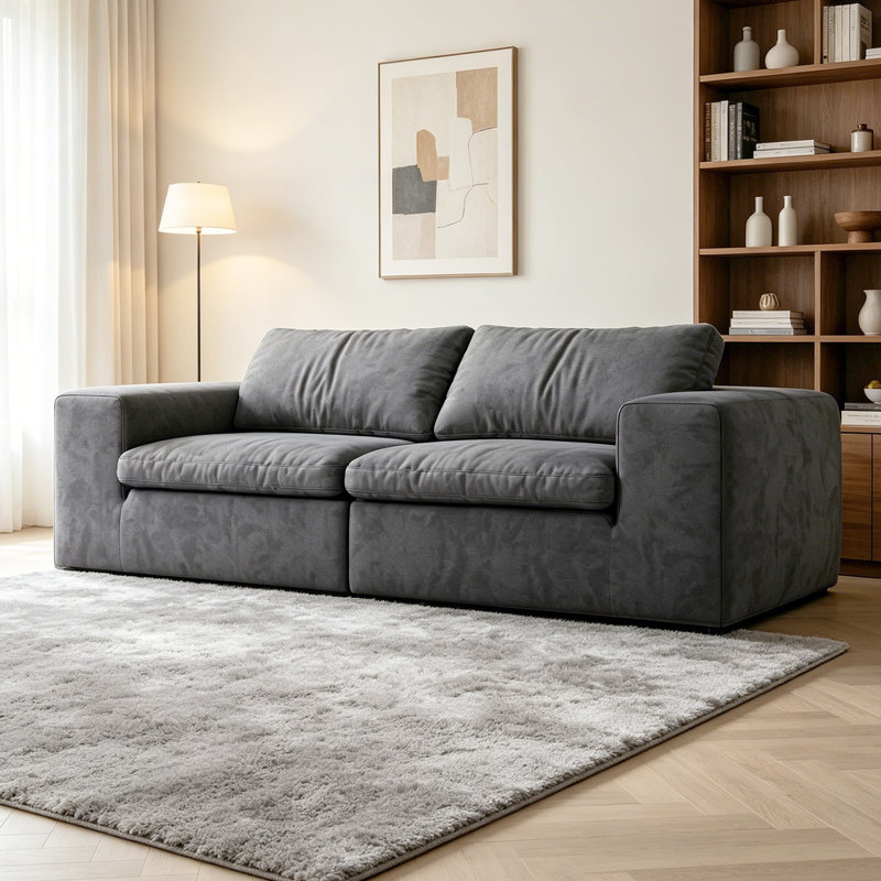 Dark Gray Modern Modular Square Arm Loveseat Sofa With Wide Armrests, Removable Washable Cushions, Gray