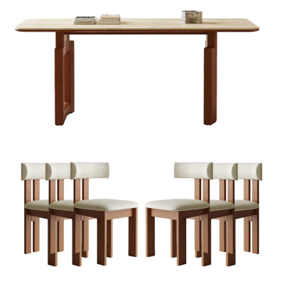 Ancient Style Rectangular Rock Plate Dining Table 6 - Person Double Pedestal Dining Set