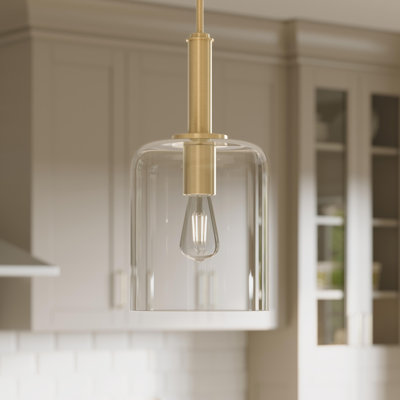 Reines One-Light Brushed Gold Pendant with Clear Glass Shade