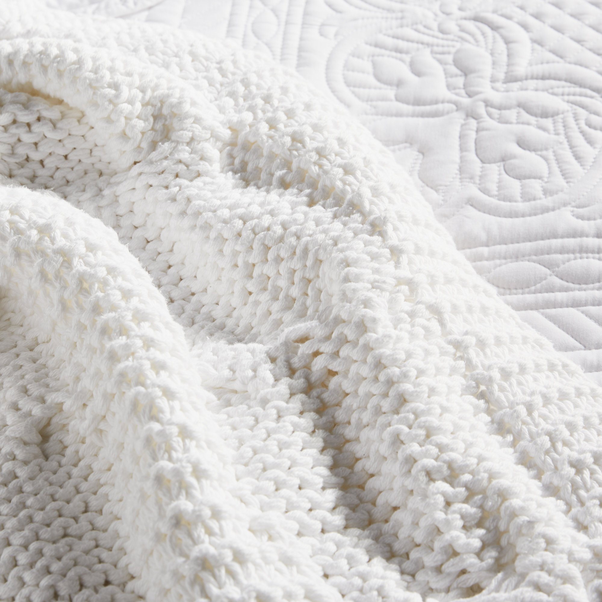 Wildomar Cotton Knitted Throw Blanket, White