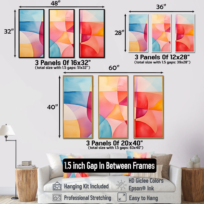 Midcentury Pastel Colour Collages IV - Geometric Wall Art, 28" H x 36" W x 1" D, Black Floater Framed