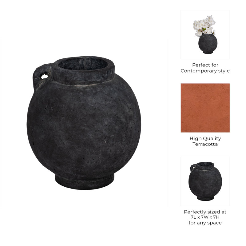 Handmade Ceramic / Porcelain Table Vase, Black, Overall Height - 7"