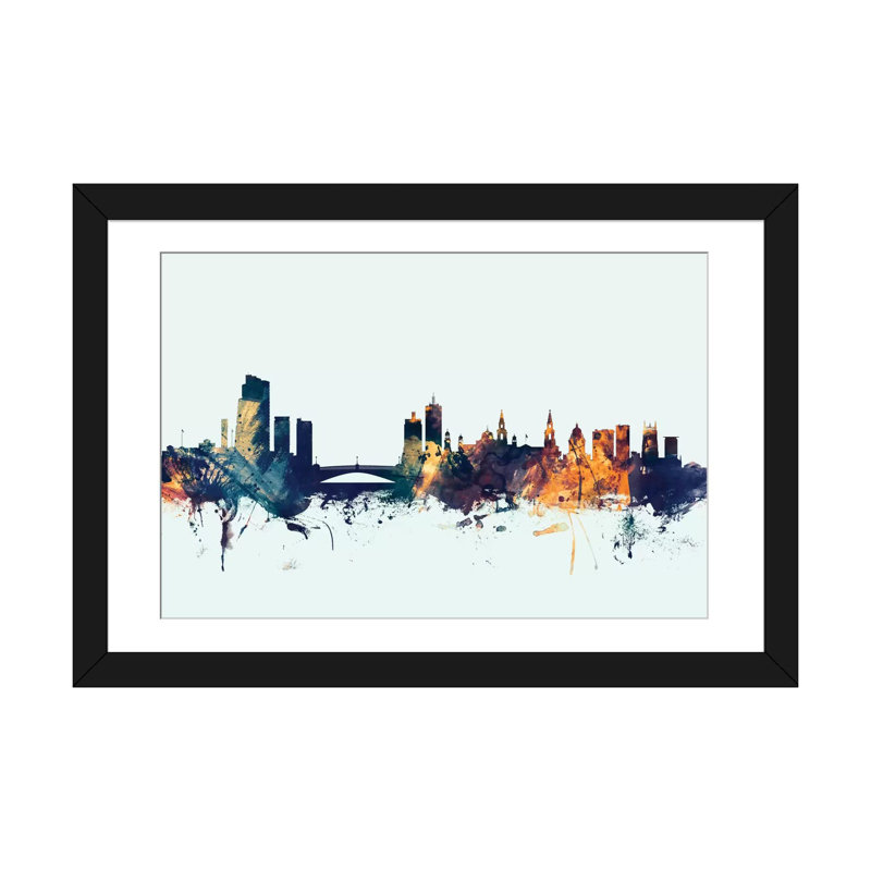 Série d’horizons : leeds, angleterre, royaume-uni, impression sur toile tendue en bleu, H 16 po x l 24 po x P 1 po, Blanc