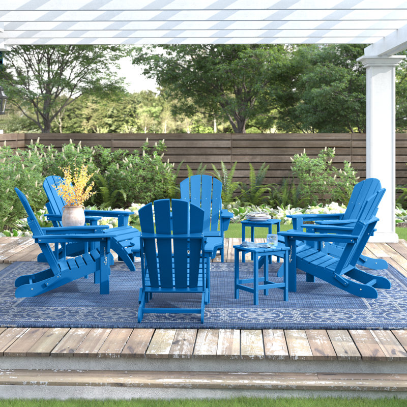 Laguna Foldable Outdoor Adirondack Chair With Ottoman, Pacific Blue