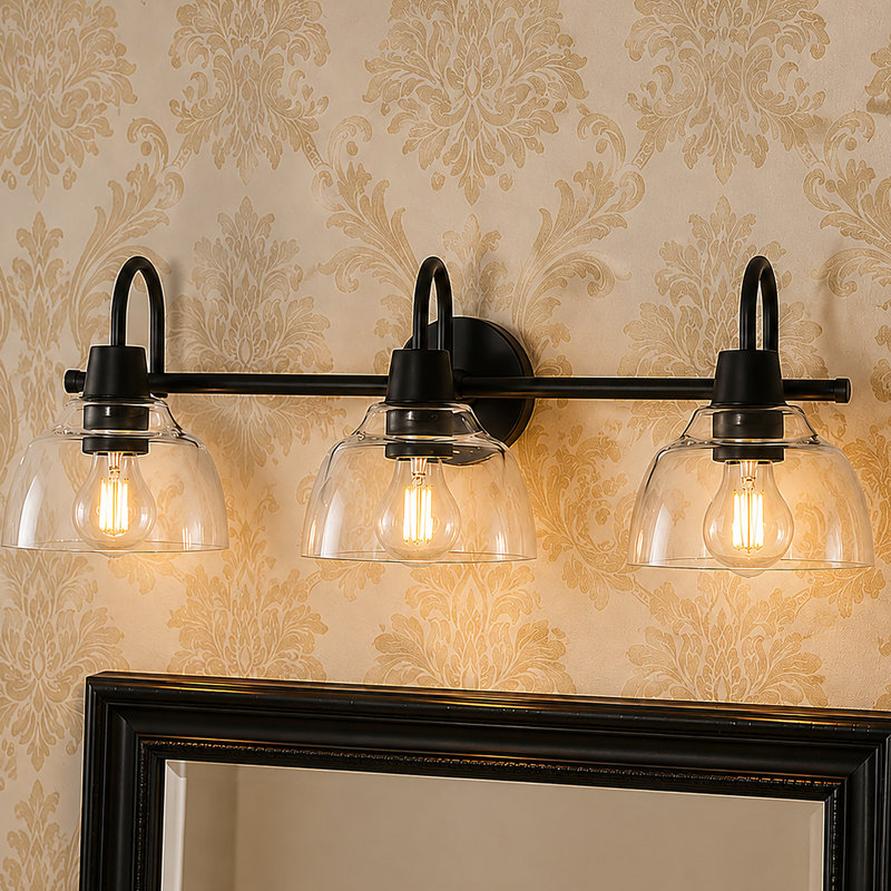 Modern Contemporary 3-Light Black Bell Bathroom Vanity Light Dimmable