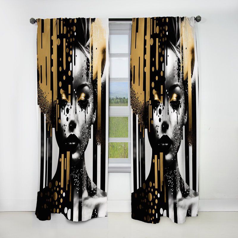 Golden Fluidity Of Womanhood IV - Woman Abstract Velvet Blackout Abstract Curtain - 1 Panel, 52" W x 84" L