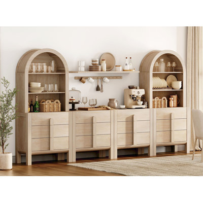 4-In-1 71"H Tall Kitchen Pantry Storage Cabinet,126"W Large Mid-Century Modern Sideboard Buffet Cabinet With 12 Drawers And Shelves For Kitchen
