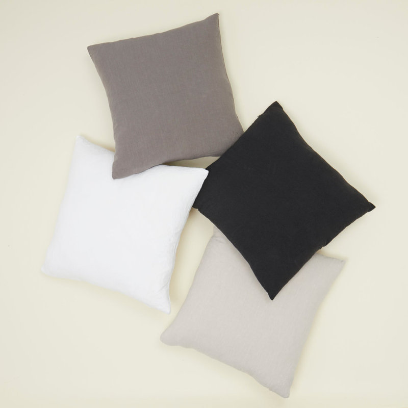 White 18" Square Embroidered Linen Throw Pillow