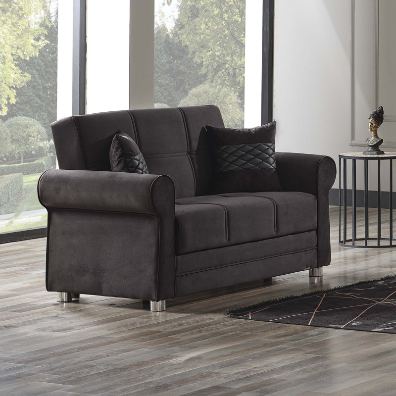 Sara 63 in. Fabric Upholstered 2-Seater 3-in-1 Sleeper Loveseat Sofa Bed with Storage, Firm Seat Cushion, Black Microfiber