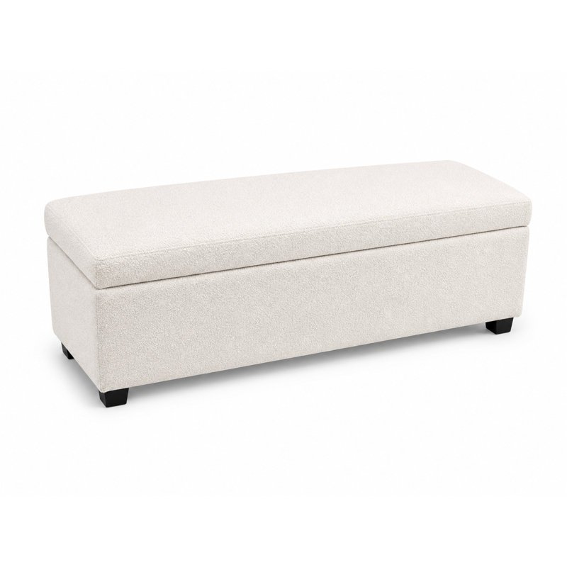 Banc avec repose-pieds avec rangement relevable Avalon, Bouclé ivoire