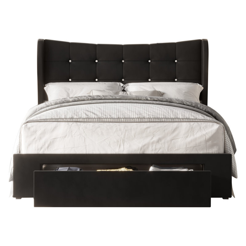 Culberson Upholstered Wingback Storage Bed, Black, King
