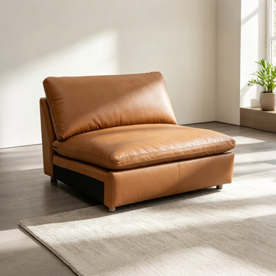 Fauteuil d'appoint moderne sans accoudoirs en cuir pleine fleur marron, large de 117 cm, pour canapé d'angle modulaire