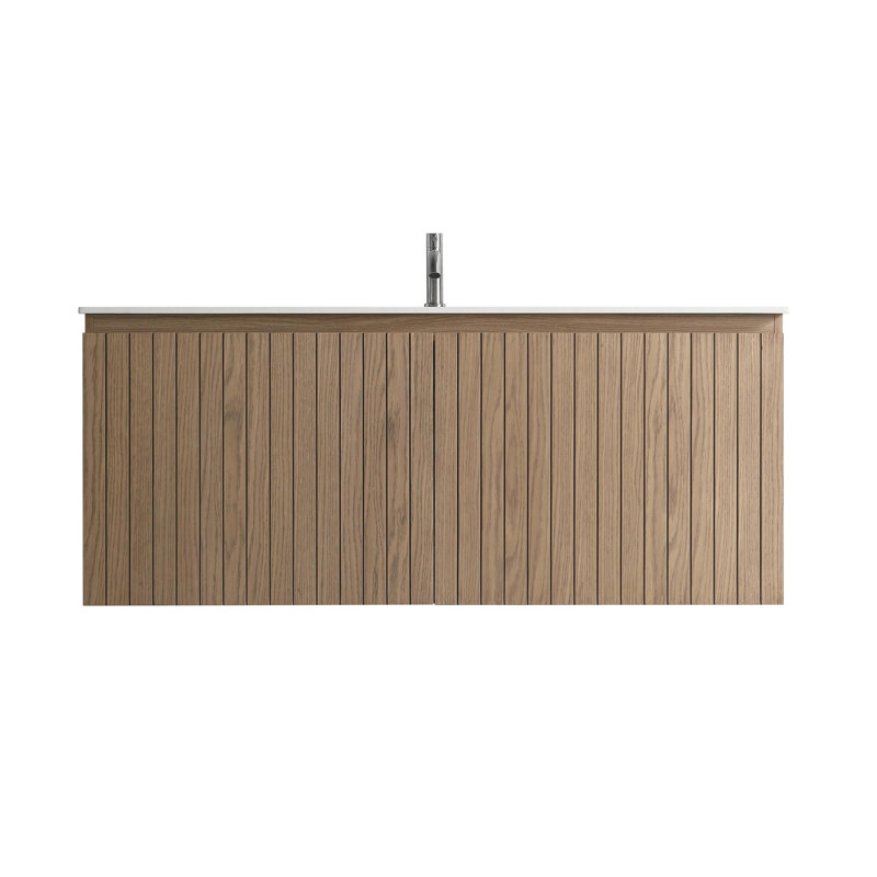 Windsor de 48 po L 19,80 po P 20,00 po Meuble-lavabo mural H en bois naturel avec lavabo simple blanc
