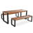 3-Pieces Outdoor Dining Table With 2 Benches, Patio Dining Set With Unique Top Texture, Acacia Wood Top & Steel Frame, All Weather Use, Outdoor Dining