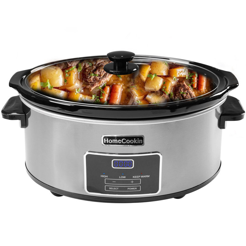 HomeCookin Programmable Slow Cooker 7QT Stainless Silver, 7 Qt, Stainless Silver/Black
