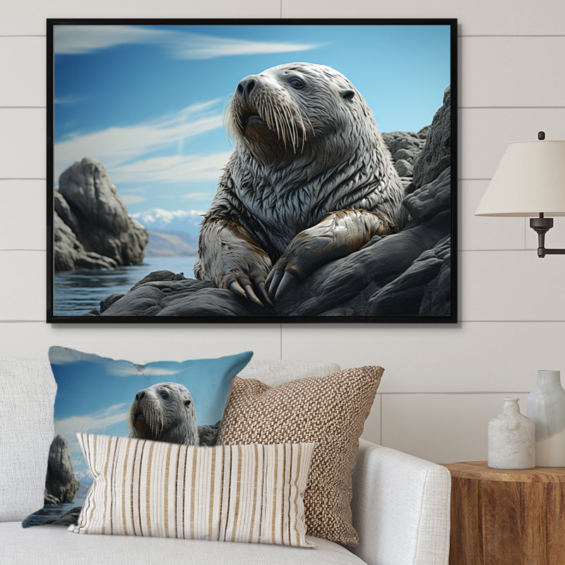 " Walrus Coastal Majesty ", Black Floater Framed, 24" H x 32" W x 1" D
