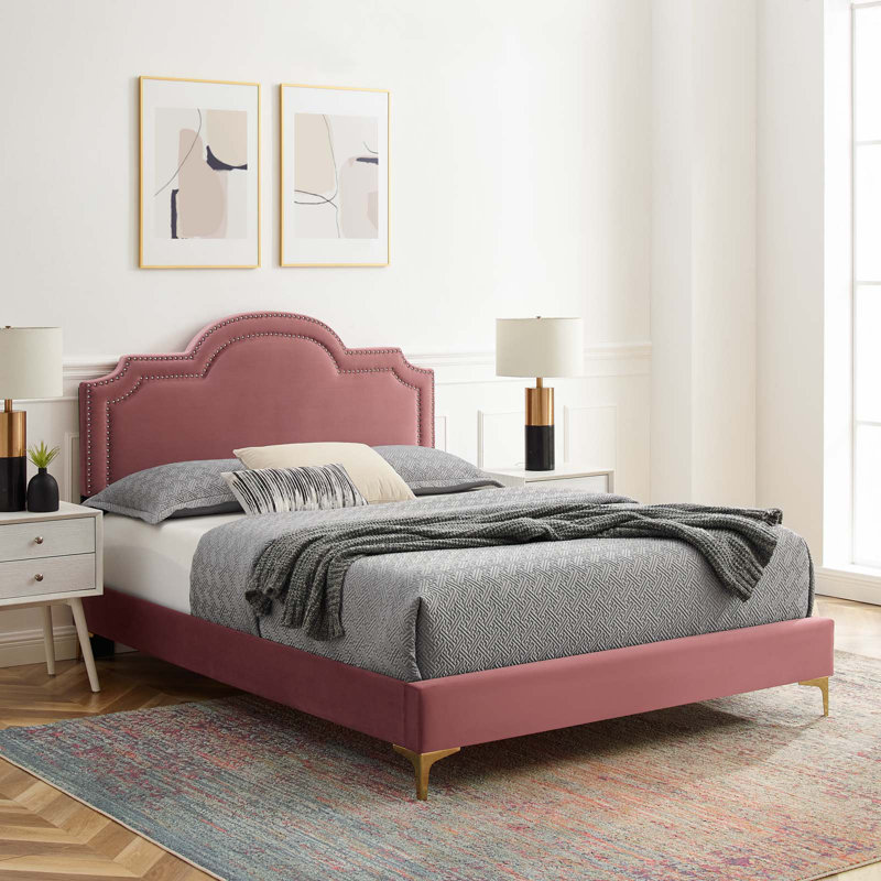 Modway Aviana Performance Velvet Bed, Dusty Rose, King