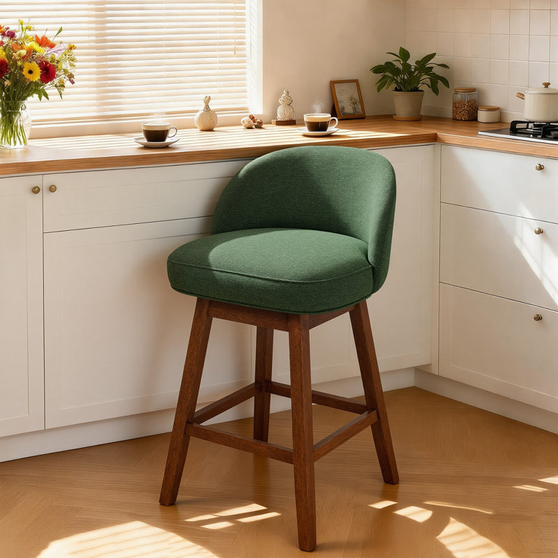 Detweiler Modern Upholstery Swivel Counter Stool, Green-Linen, 1