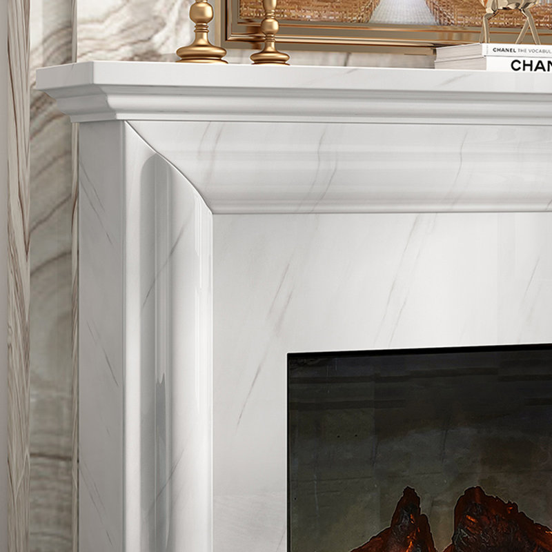 White Solid Wood Electric Fireplace