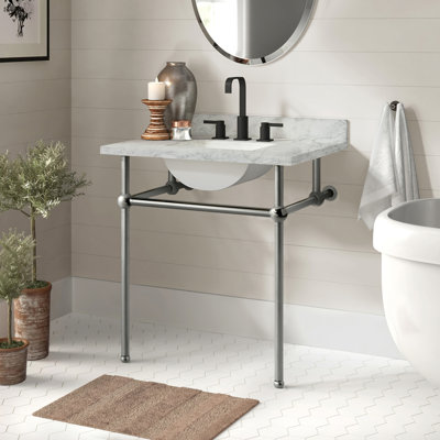 Kingston Brass Templeton 30-Inch Carrara Marble Vanity Top with Brass Legs (8-Inch, 3-Hole)