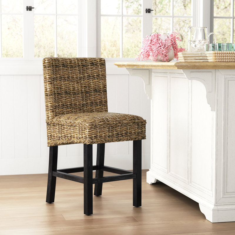 Felipe Wicker Counter Stool with Solid Wood Frame, Counter Stool (24" Seat Height)
