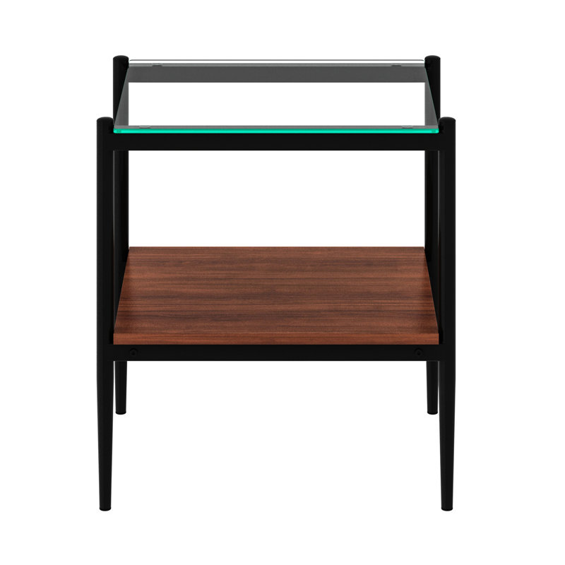 Table de bout Modern Living, verre trempé et support H 21,65 po x l 14,93 po, Transparent, Noir / brun