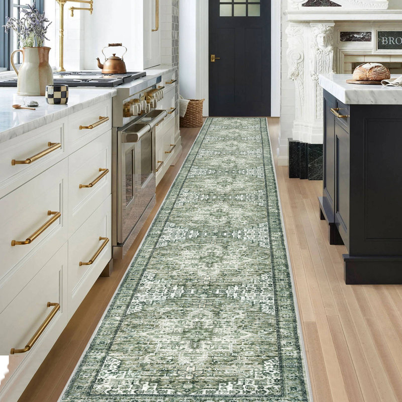 Tapis verts lavables antidérapants, Tapis de couloir 2 pi 7 po x 20 pi