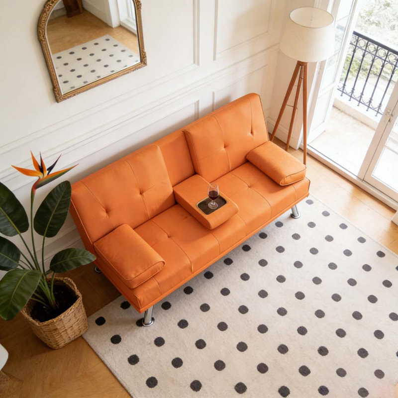 67-inch Double Folding Sofa Bed, Orange