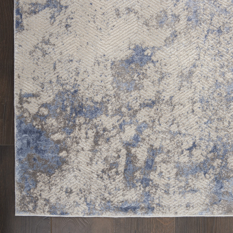 Madeline Abstract Blue/Ivory/Gray Area Rug, Runner 2'2" x 7'6"