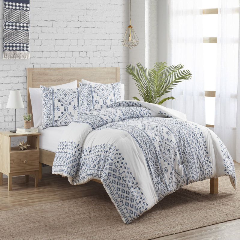 Denim 3-Piece Geometric Stripe Comforter Set, Twin Comforter + 1 Standard Sham