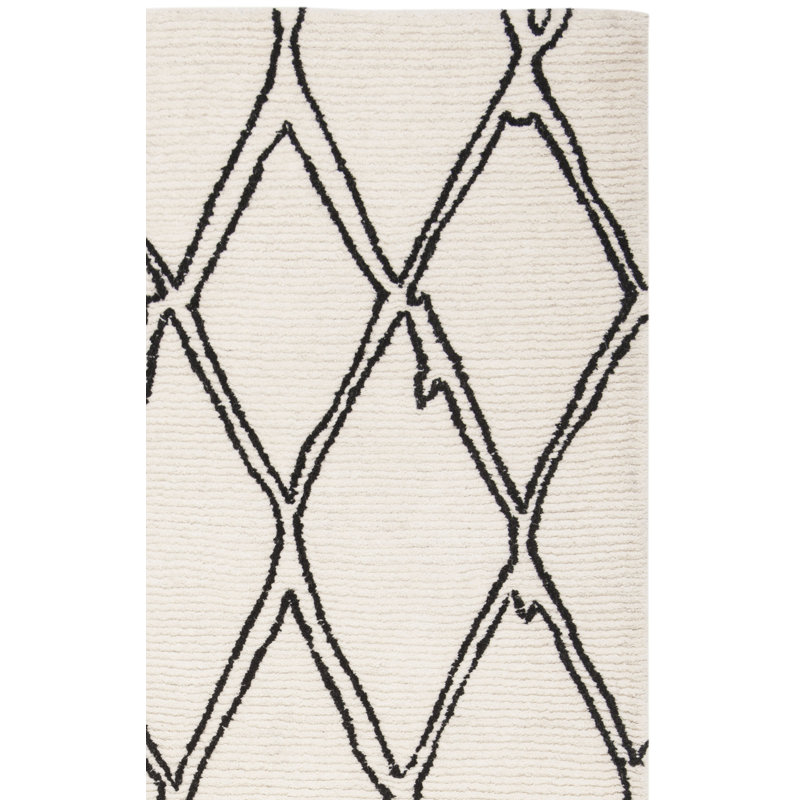 Samaira Geometric Handmade Tufted Wool Ivory/Black Area Rug, Rectangle 5' x 8'