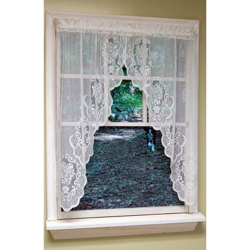 Macsen Floral Scalloped 56'' W Window Valance, White