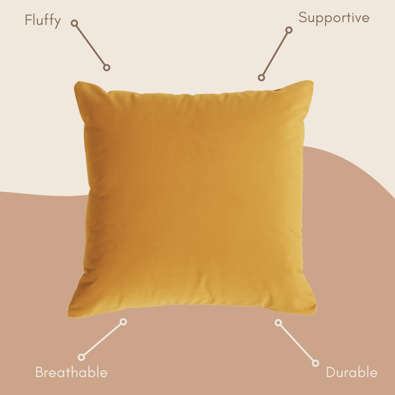 Coussin en velours de couleur unie, Carré, Jaune gingembre, H 18 po x l 18 po